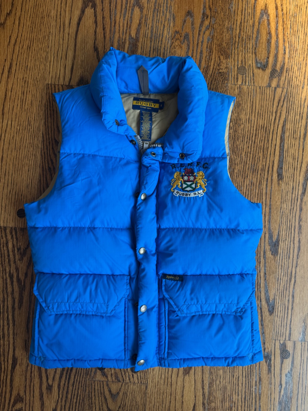 Rugby Ralph Lauren Royal Blue Quilted Puffer Vest with Crest